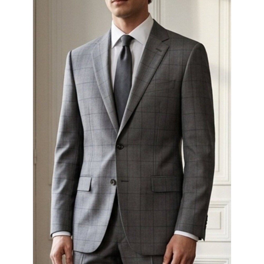 Ralph Lauren 100% Wool Gray Plaid Sports Coat Blazer - Size 44L - NWOT Condition